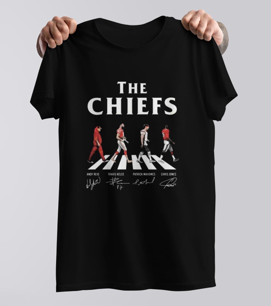 The Chiefs Andy Reid Travis Kelce Patrick Mahomes Chris Jones Walking Signatures T-Shirt