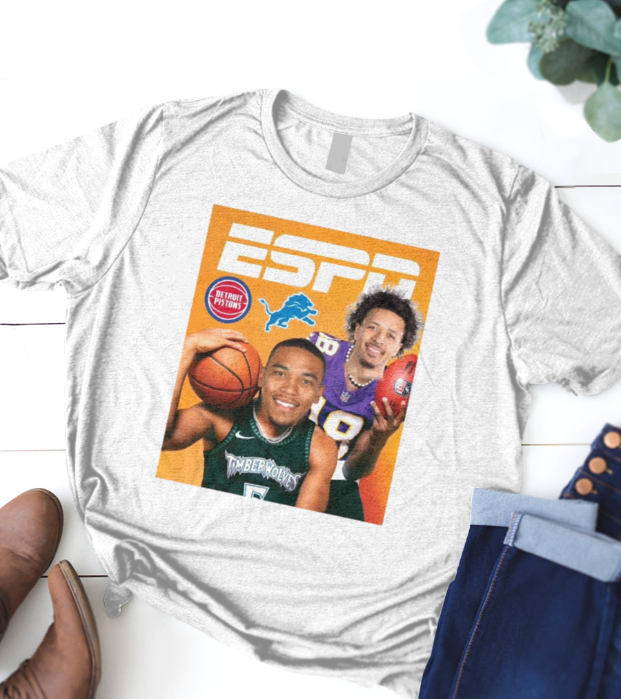 Cade Cunningham Amon Ra St. Brown ESPN Detroit Pistons Lions Timberwolves T-Shirt