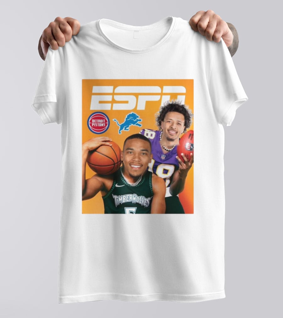 Cade Cunningham Amon Ra St. Brown ESPN Detroit Pistons Lions Timberwolves T-Shirt