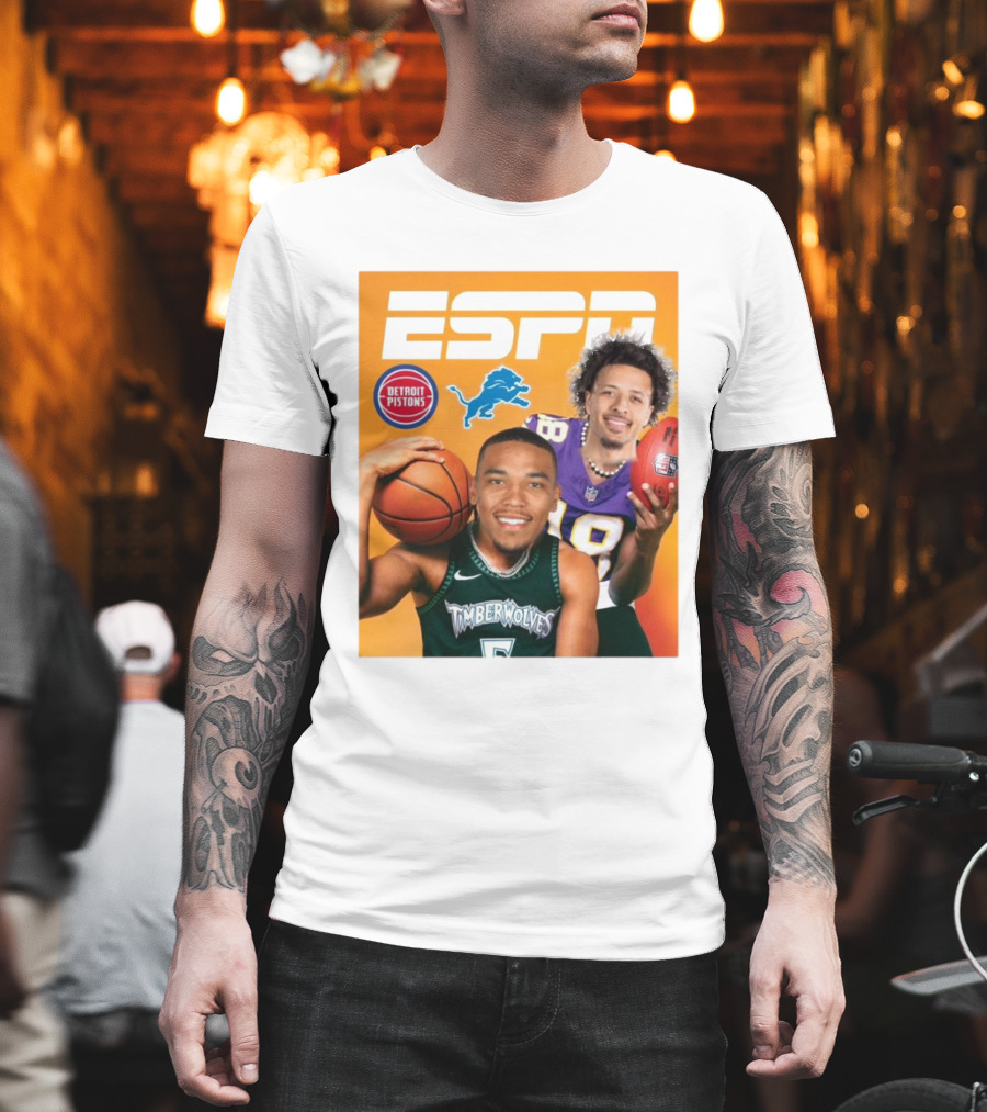 Cade Cunningham Amon Ra St. Brown ESPN Detroit Pistons Lions Timberwolves T-Shirt
