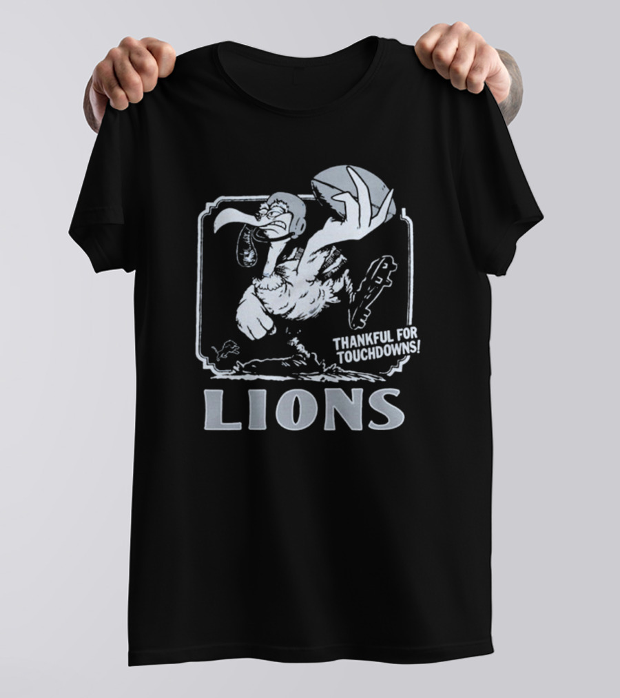 Detroit Lions NFL Vulture Football Thankful For Touchdowns T-Shirt