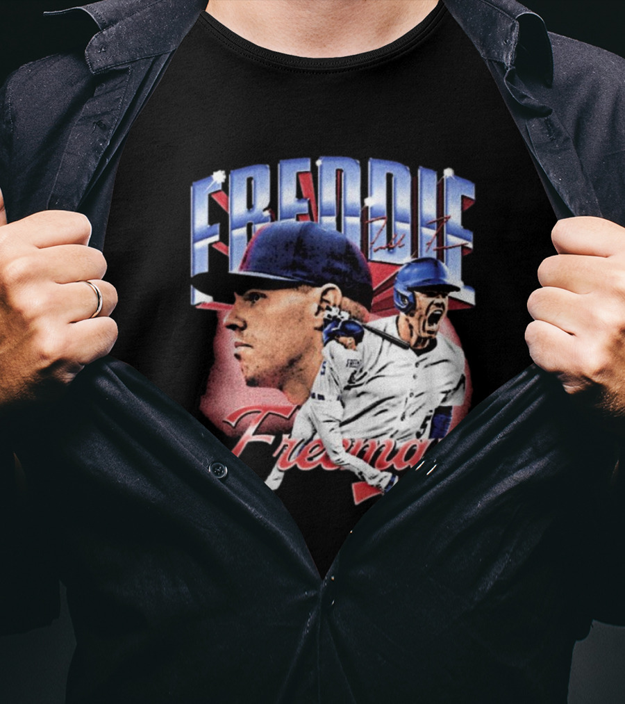 Freddie Freeman Los Angeles Dodgers Vintage Collage MLB Signature T-Shirt