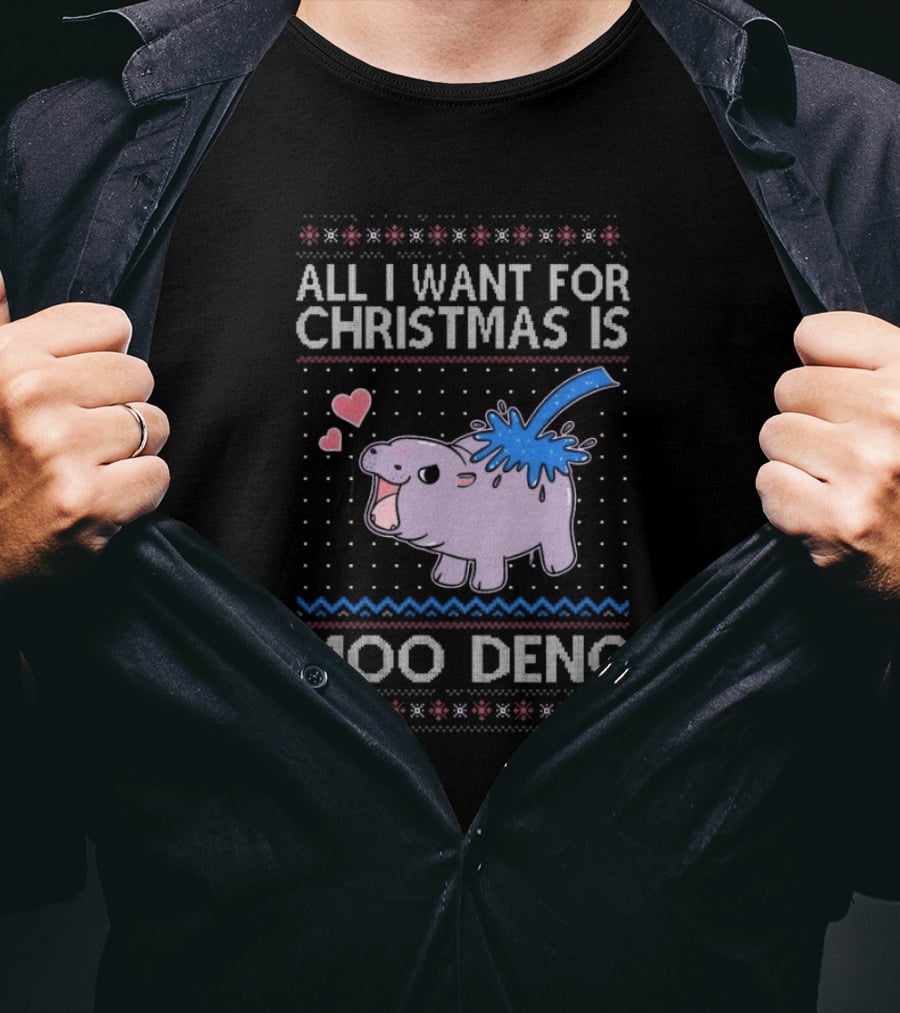 All I Want For Christmas Is Moo Deng Cute Hippo Hearts Ugly Christmas T-Shirt
