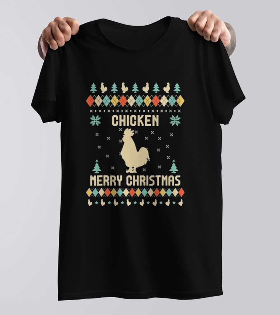 Chicken Merry Christmas Rooster Ugly Christmas Sweater Holiday Trees T-Shirt