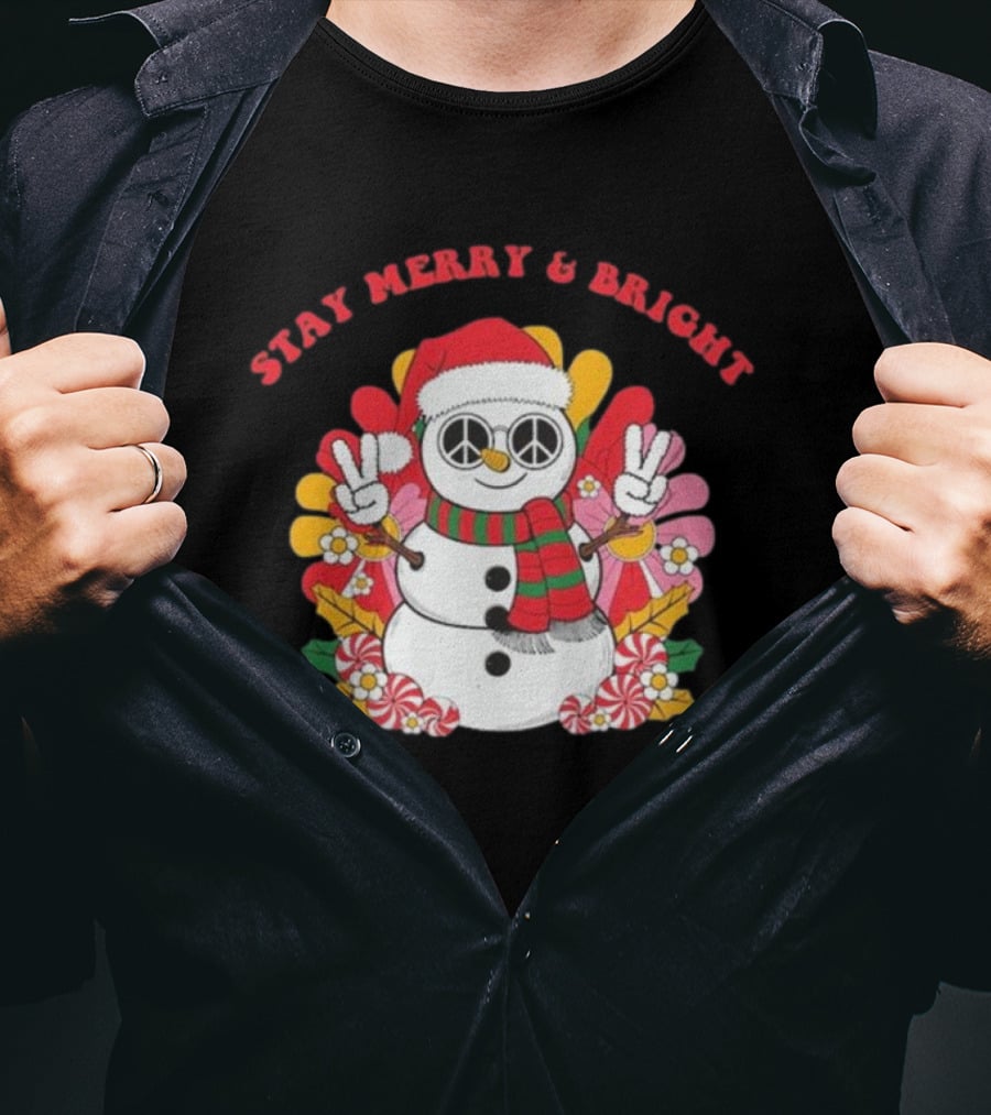 Stay Merry And Bright Peaceful Snowman Christmas T-Shirt