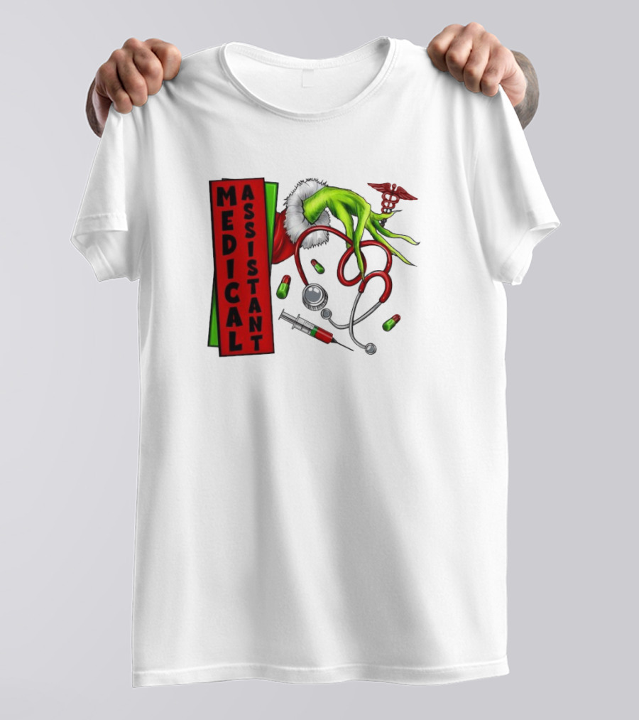 Medical Assistant Grinch Hand Stethoscope Christmas T-Shirt