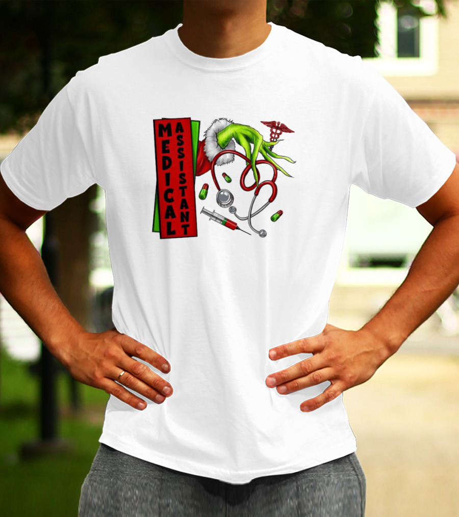 Medical Assistant Grinch Hand Stethoscope Christmas T-Shirt