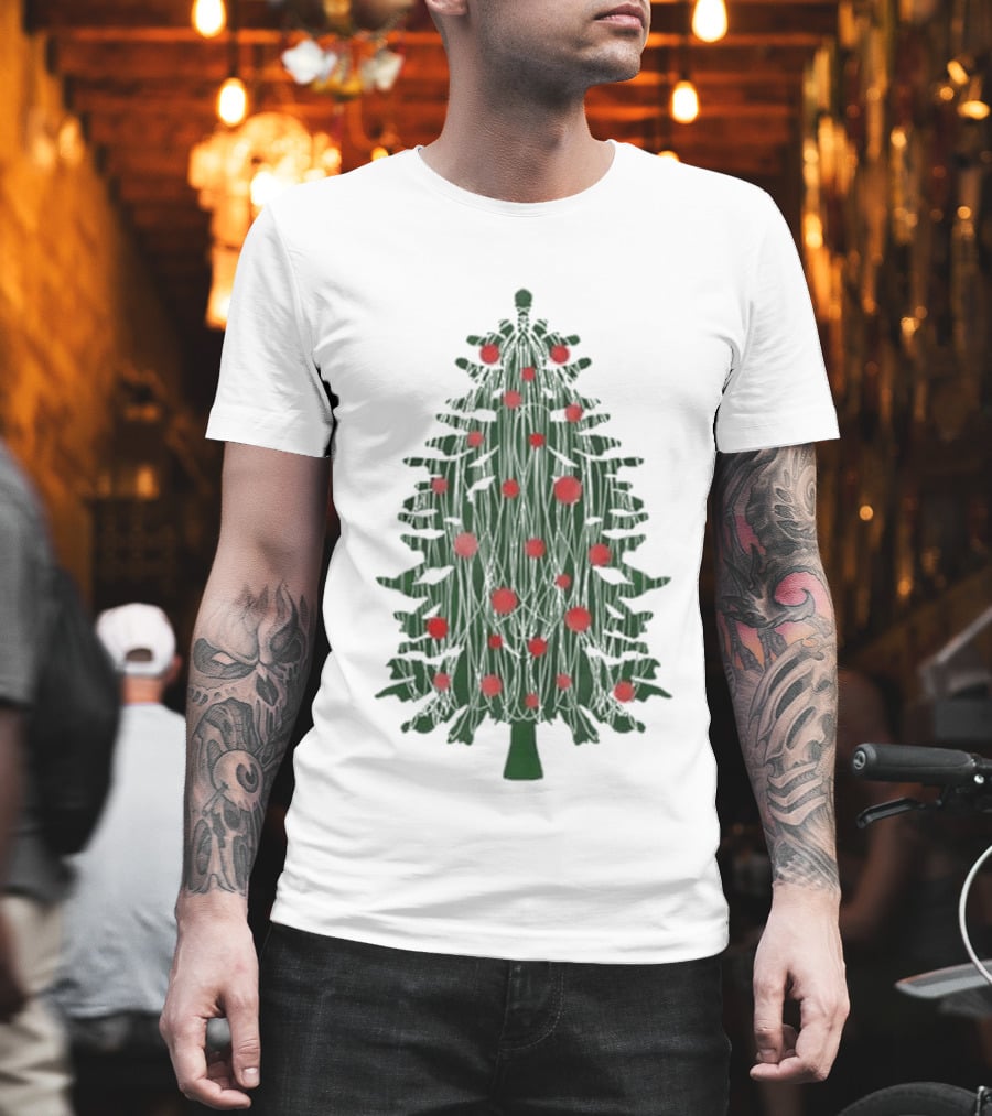 Tinsel Christmas Tree With Red Ornaments T-Shirt