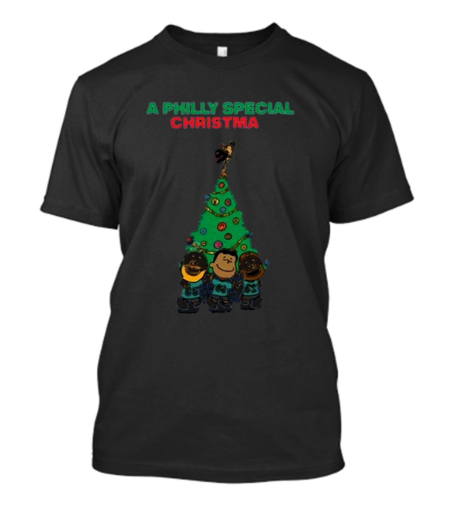 A Philly Special Christmas Tree With Characters And Santa Hat T-Shirt