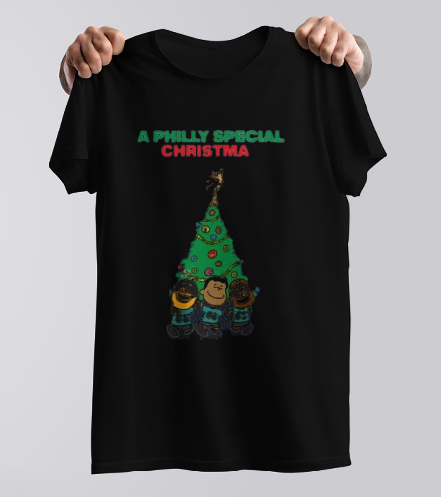 A Philly Special Christmas Tree With Characters And Santa Hat T-Shirt