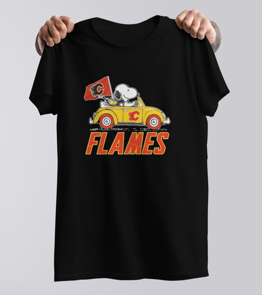 Snoopy Woodstock Driving Calgary Flames Car T-Shirt