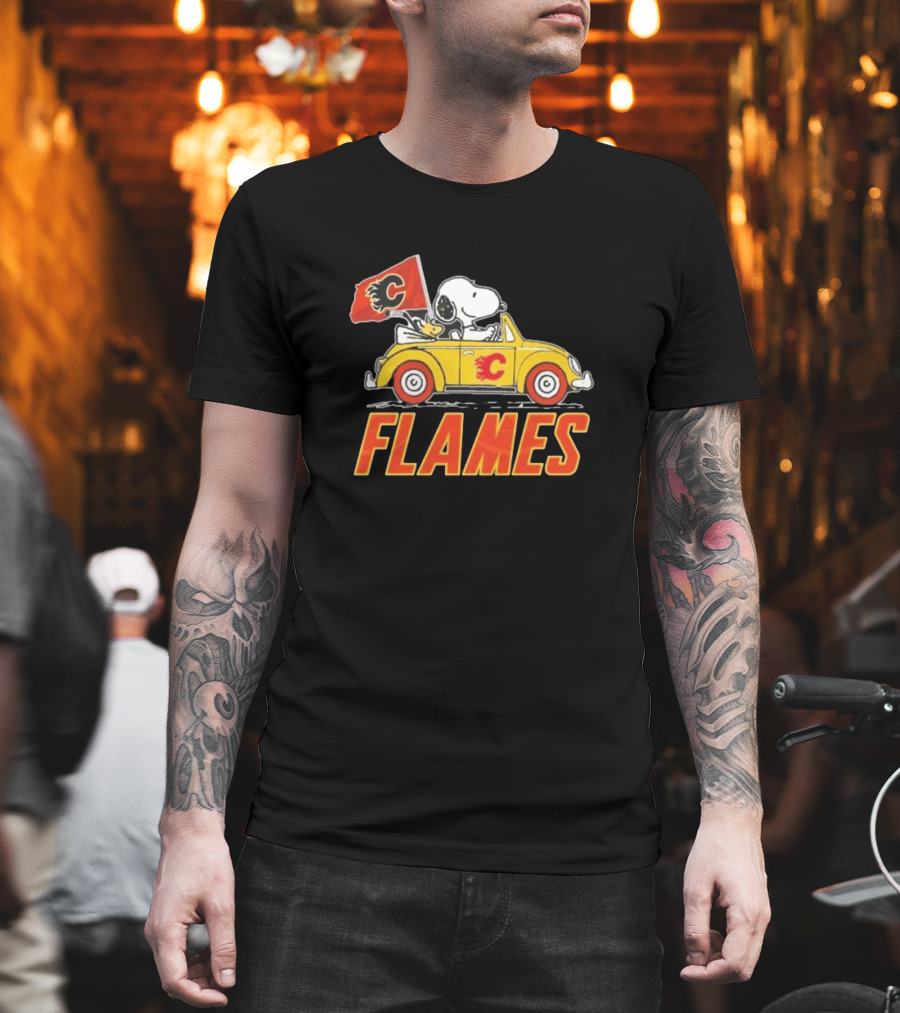 Snoopy Woodstock Driving Calgary Flames Car T-Shirt