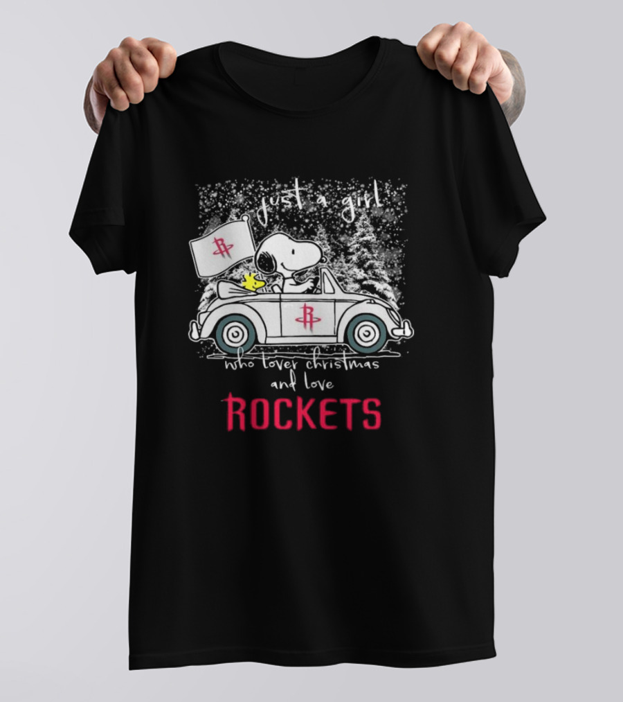 Just A Girl Who Loves Christmas And Houston Rockets Snoopy Woodstock Peanuts NBA T-Shirt