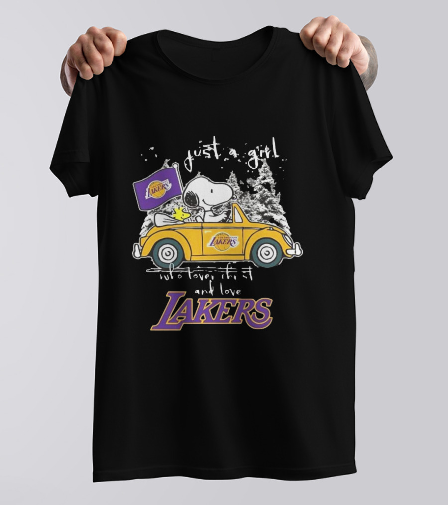 Snoopy And Woodstock Just A Girl Who Loves Christmas And Los Angeles Lakers NBA T-Shirt