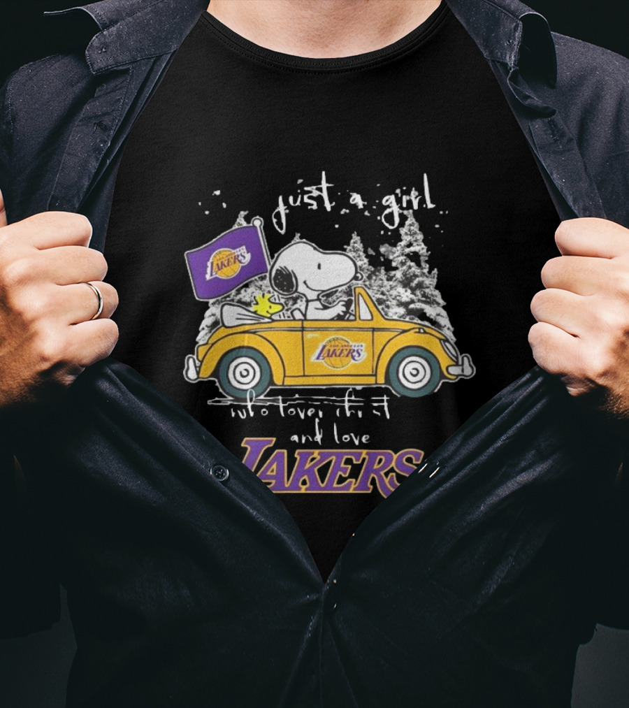 Snoopy And Woodstock Just A Girl Who Loves Christmas And Los Angeles Lakers NBA T-Shirt