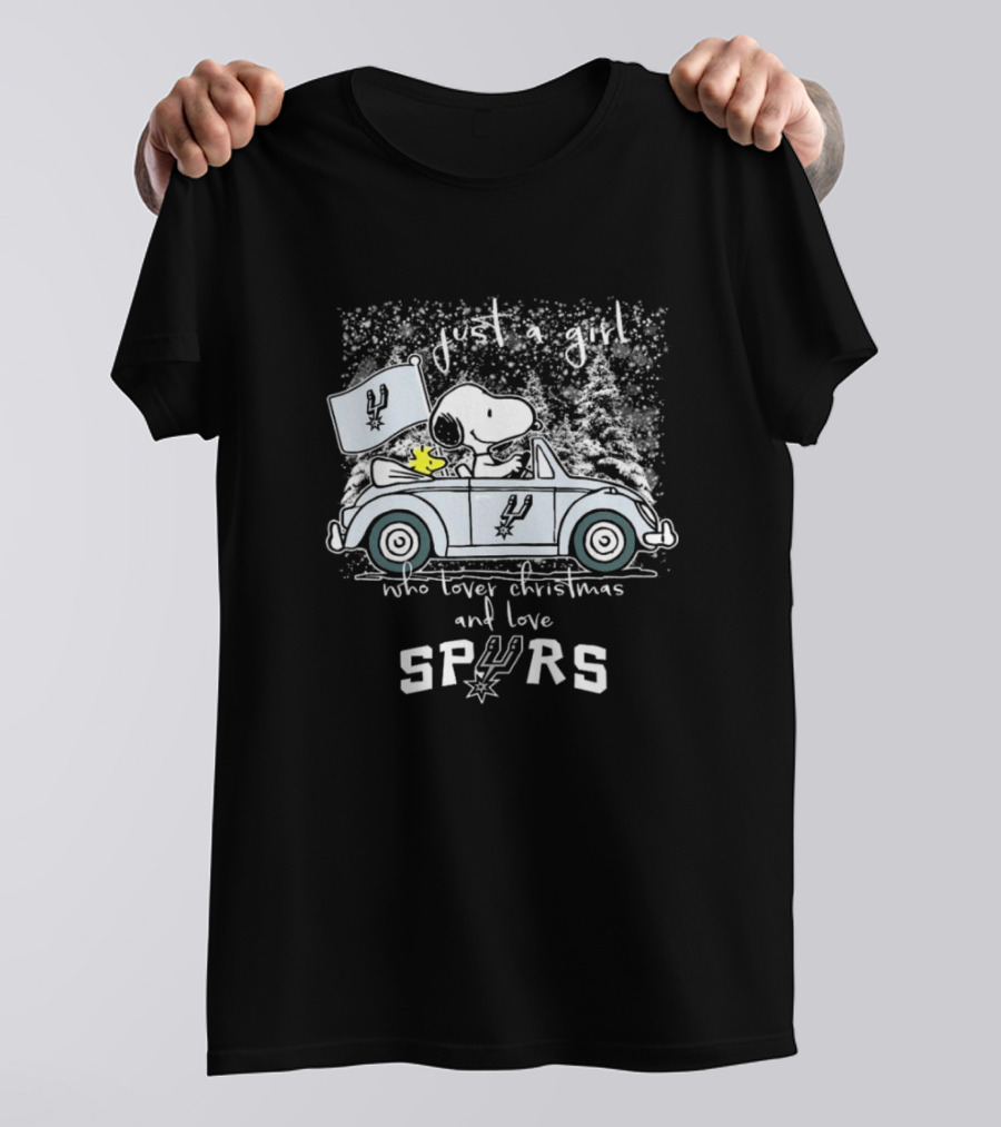 Snoopy Woodstock Peanuts Just A Girl Who Loves Christmas And Loves Spurs T-Shirt