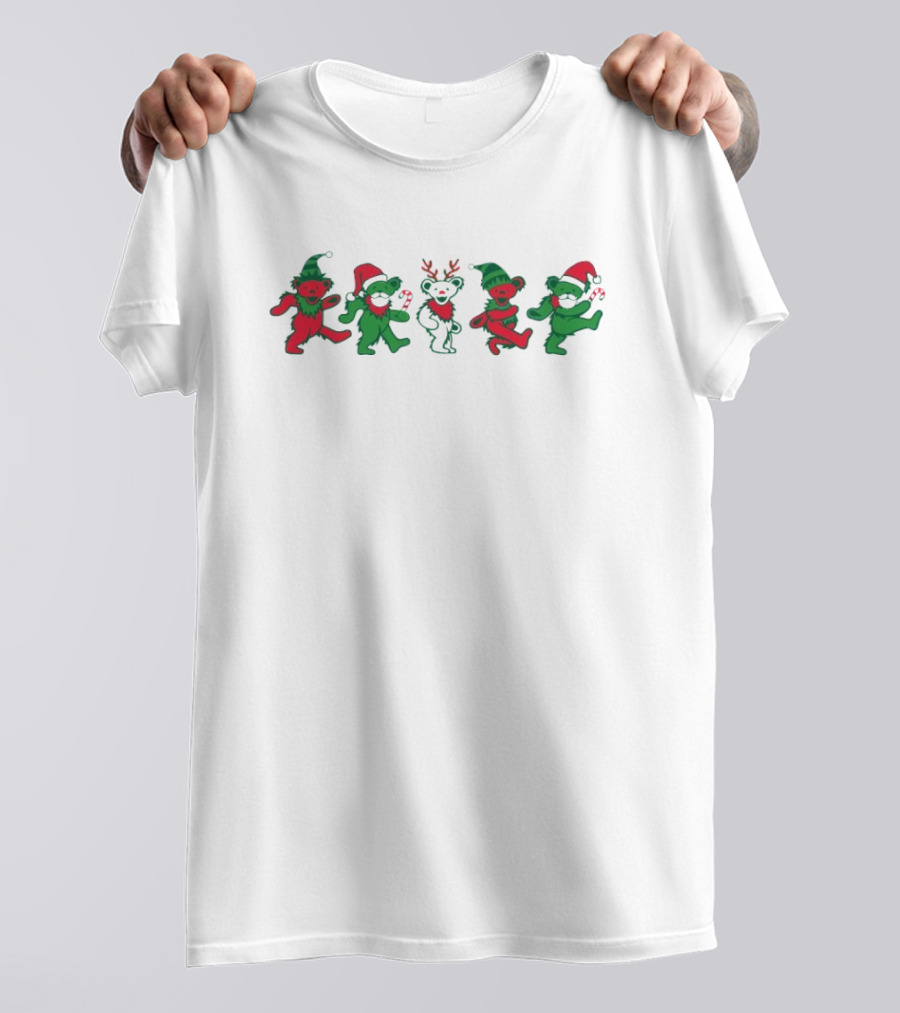 Grateful Dead Dancing Bears Christmas Santa Hats And Reindeer T-Shirt