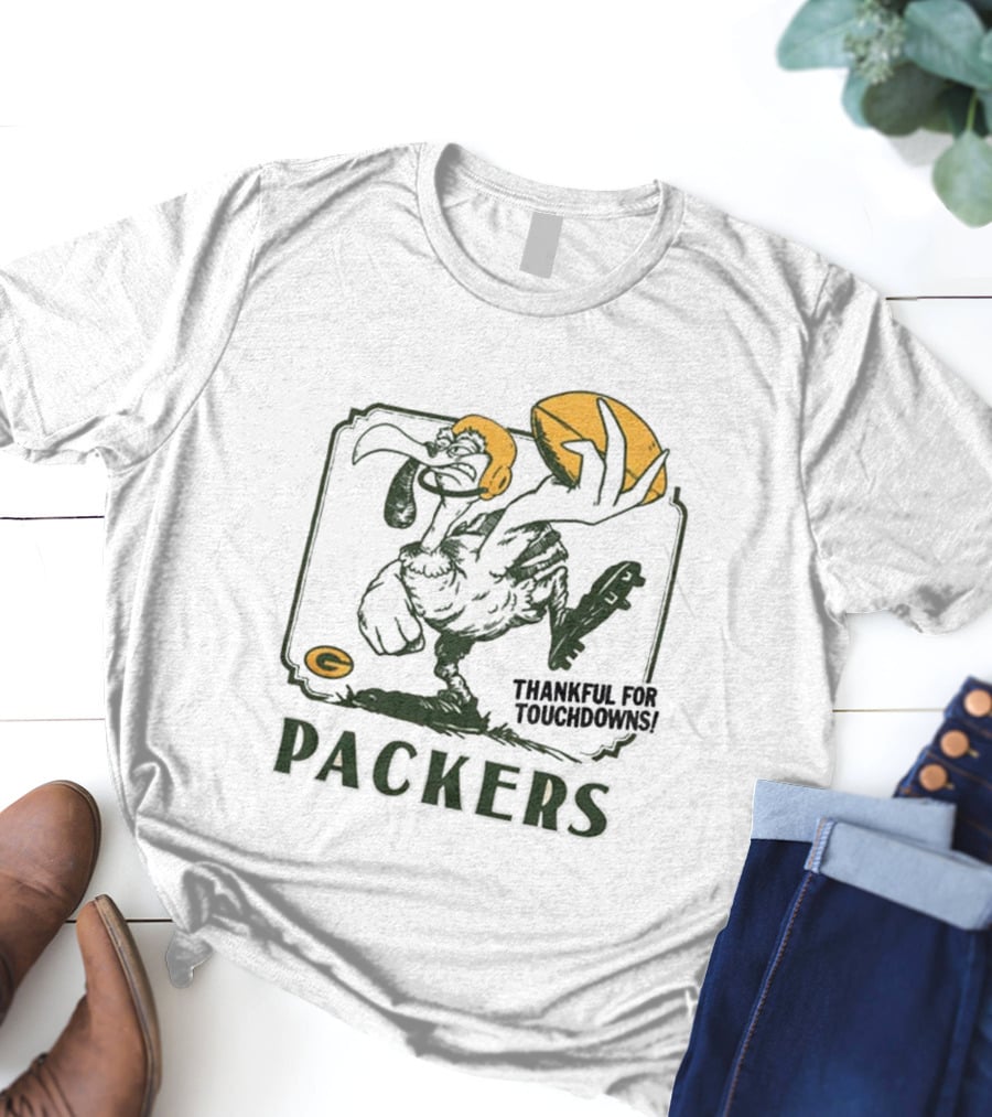Packers Thankful For Touchdowns Football Turkey Cartoon T-Shirt
