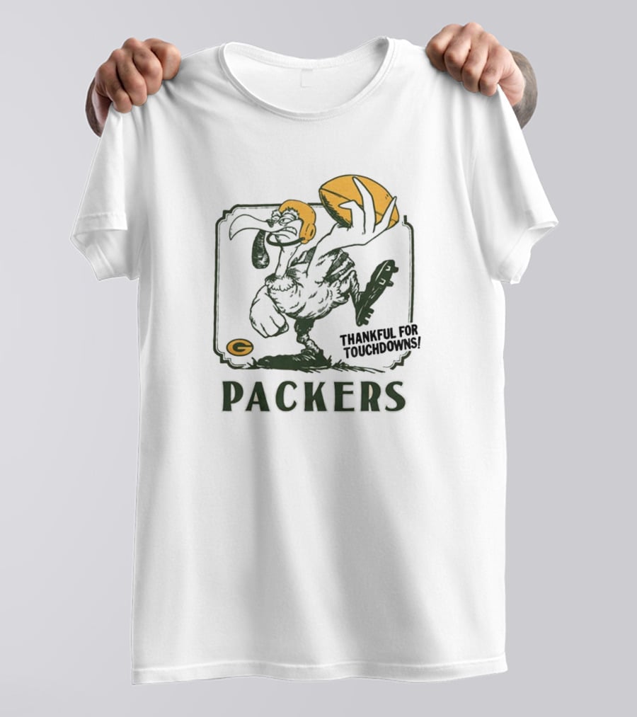 Packers Thankful For Touchdowns Football Turkey Cartoon T-Shirt