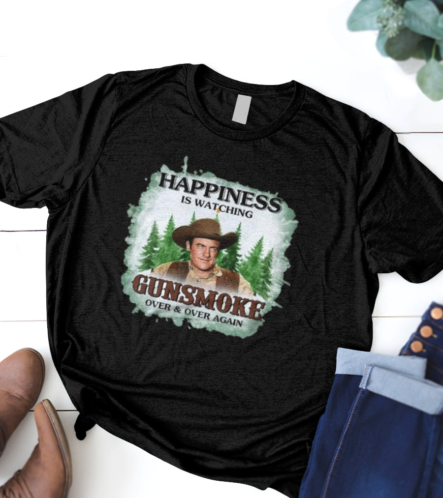 Happiness Is Watching Gunsmoke Over And Over Again Merry Christmas T-Shirt