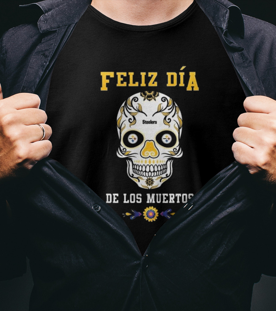 Pittsburgh Steelers Feliz Dia De Los Muertos Skull T-Shirt