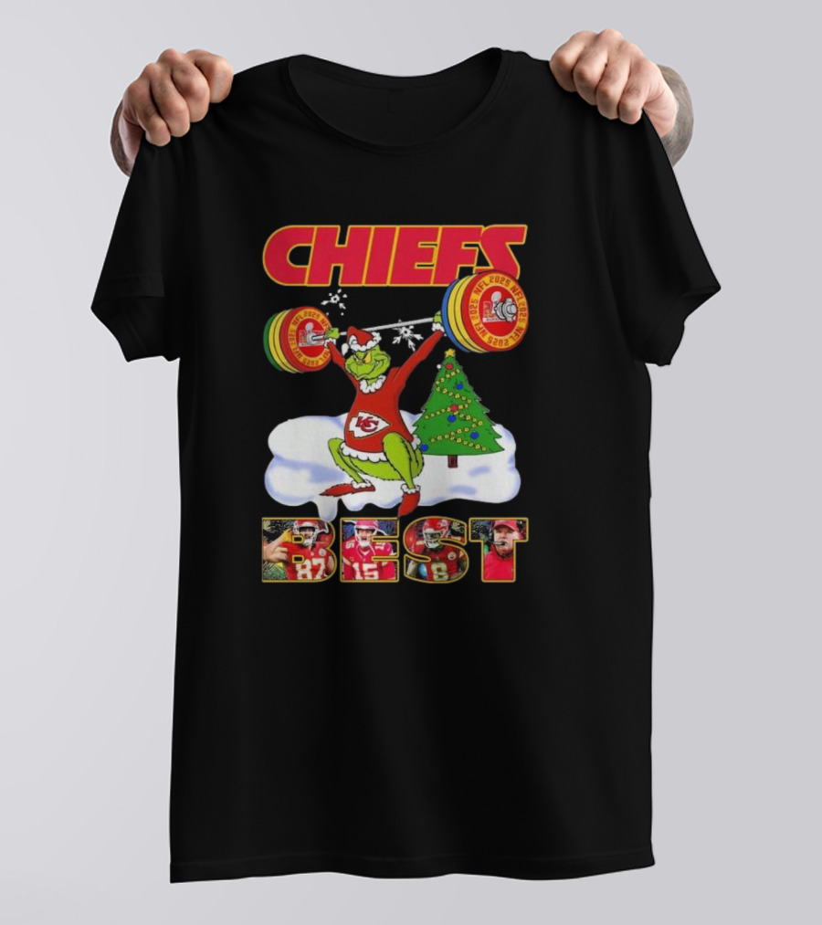 Chiefs Grinch Lifting Weights Christmas Tree NFL 2025 Best T-Shirt
