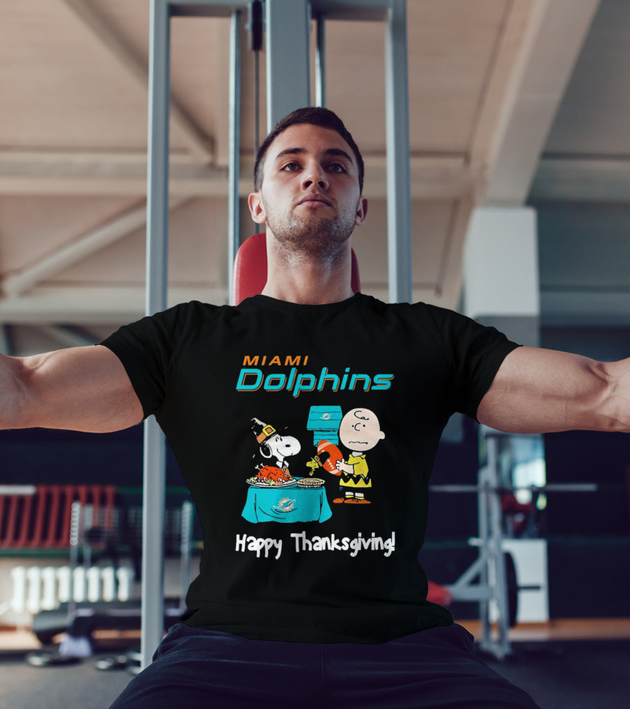 Miami Dolphins Peanuts NFL Football Happy Thanksgiving T-Shirt