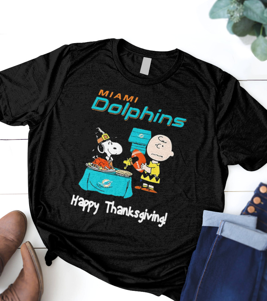 Miami Dolphins Peanuts NFL Football Happy Thanksgiving T-Shirt