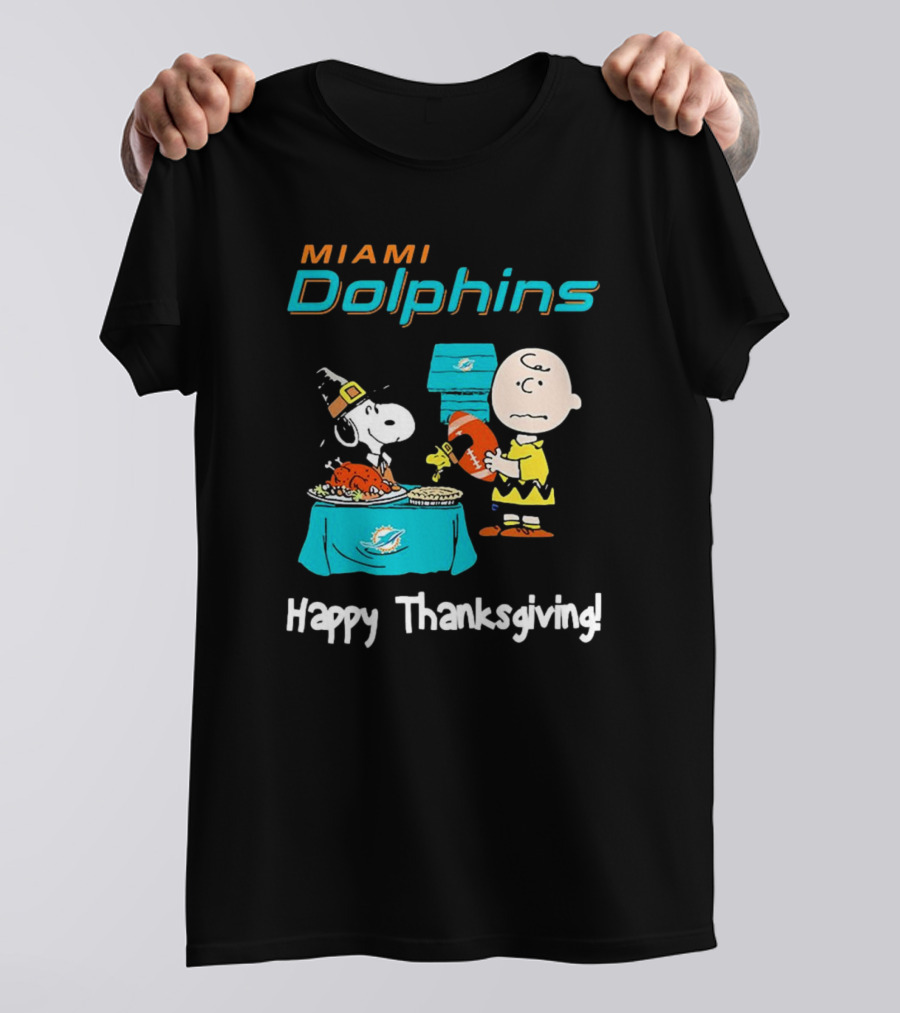 Miami Dolphins Peanuts NFL Football Happy Thanksgiving T-Shirt