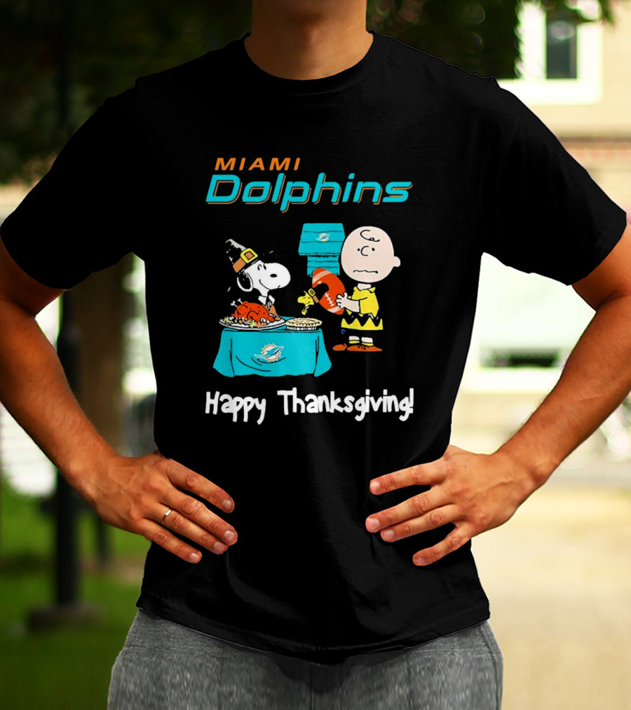 Miami Dolphins Peanuts NFL Football Happy Thanksgiving T-Shirt