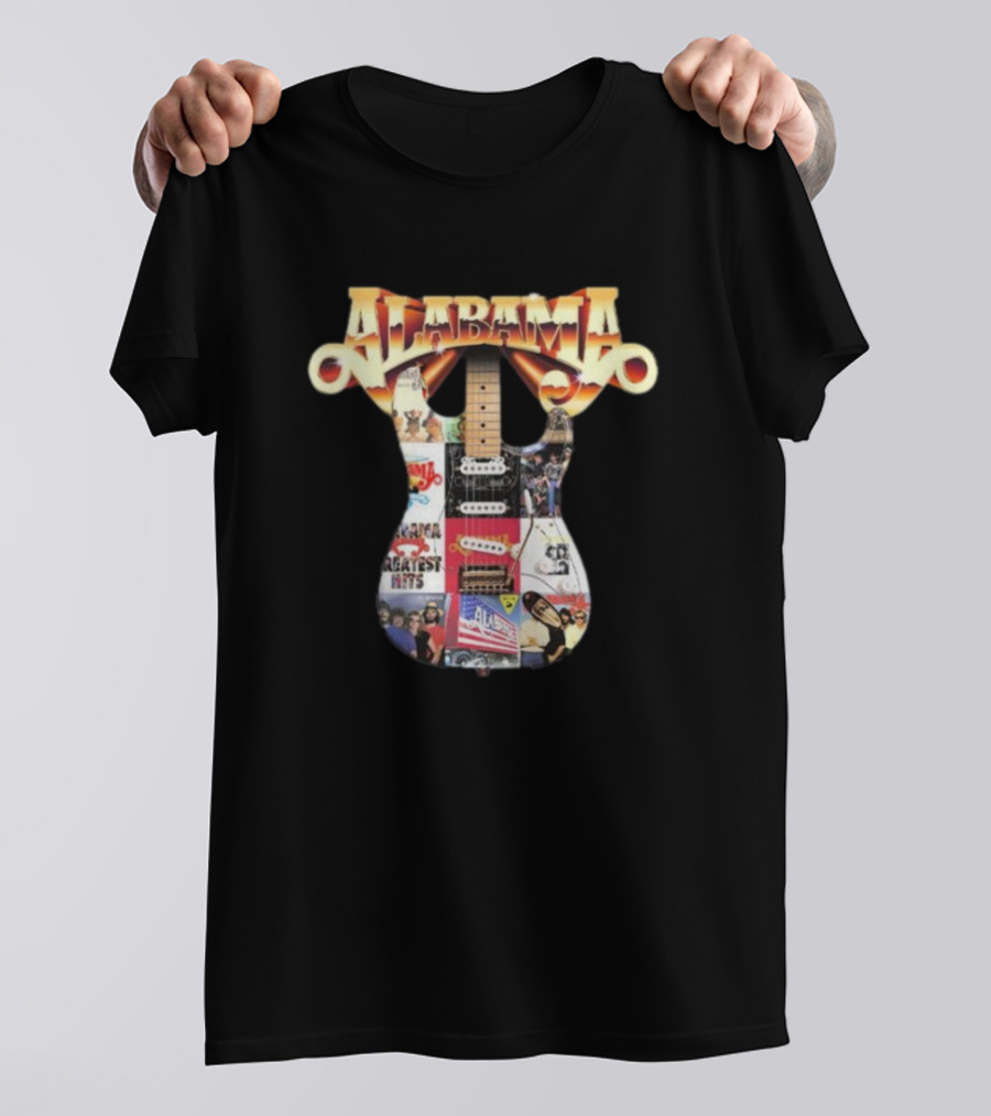 Alabama Black Guitar Band Collage Greatest Hits T-Shirt