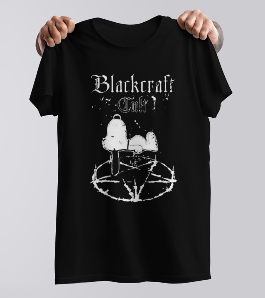 Blackcraft Cult Happiness Is A Warm Puppy Snoopy On Inverted Pentagram T-Shirt