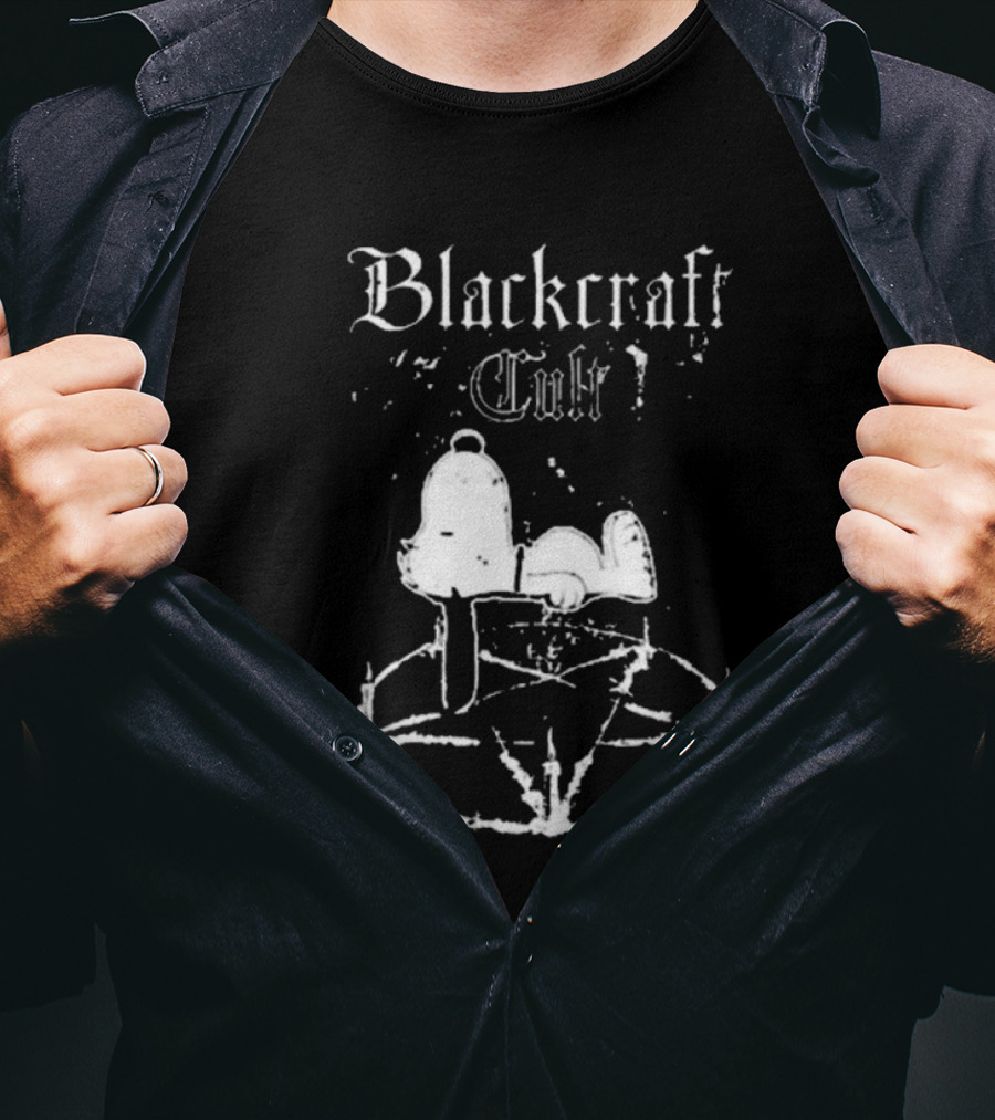 Blackcraft Cult Happiness Is A Warm Puppy Snoopy On Inverted Pentagram T-Shirt