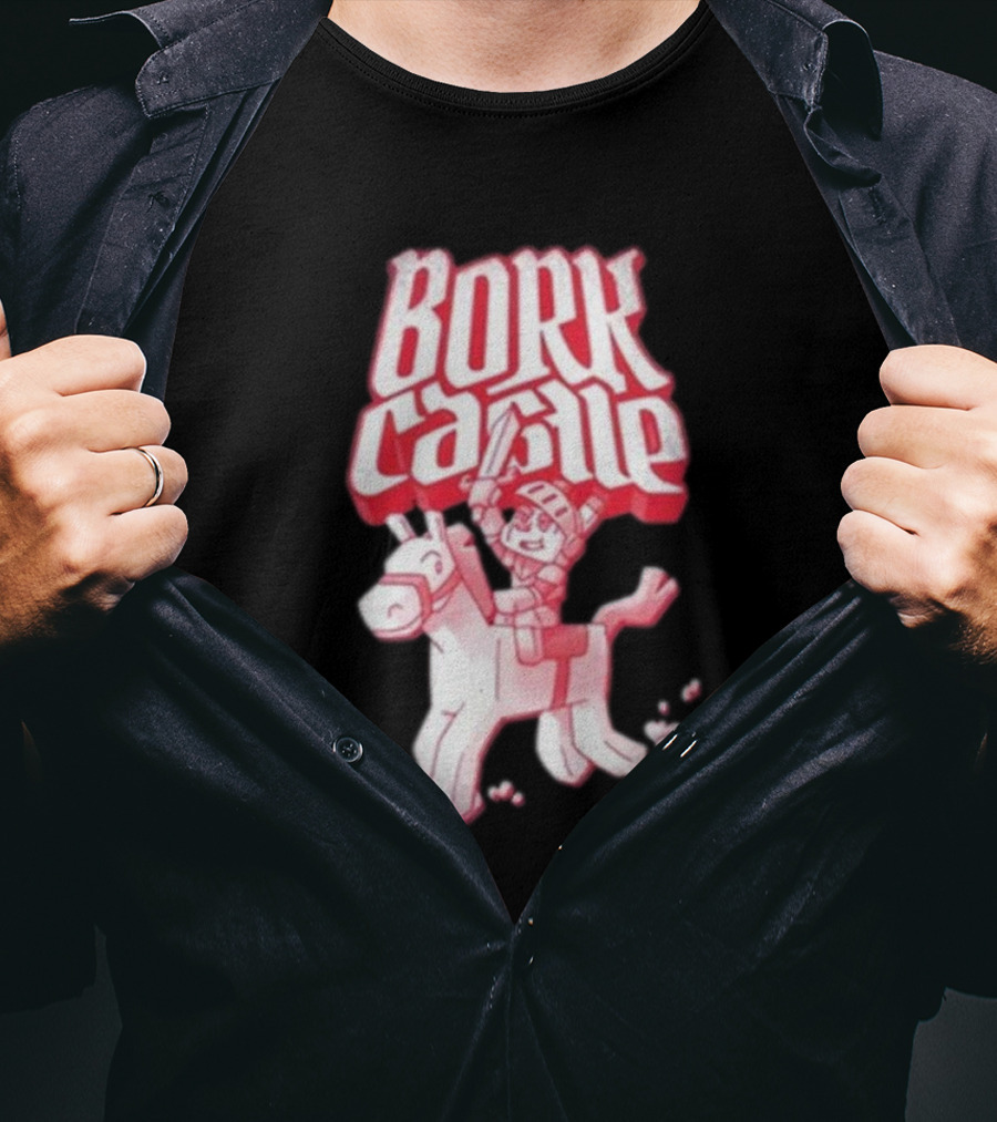Bork Castle Cartoon Knight Riding Horse T-Shirt