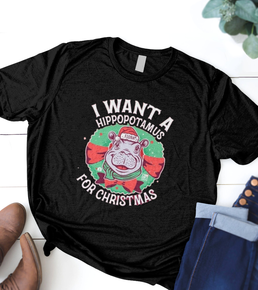 I Want A Hippopotamus For Christmas Fiona Cincinnati Red Bow T-Shirt