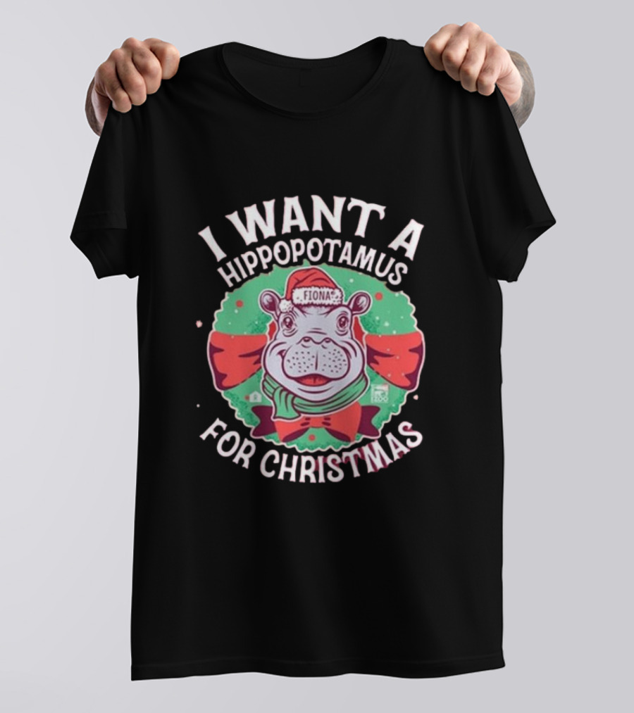 I Want A Hippopotamus For Christmas Fiona Cincinnati Red Bow T-Shirt