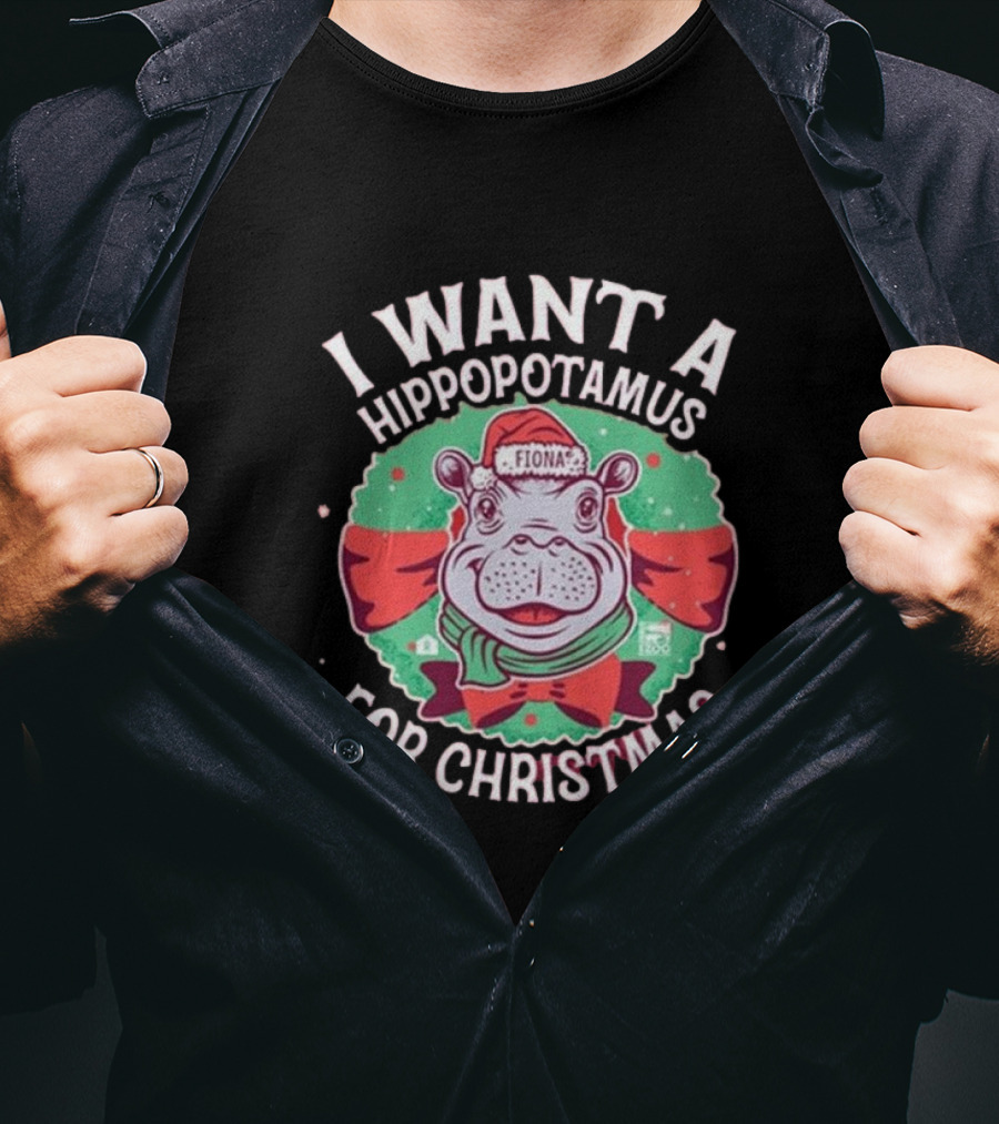 I Want A Hippopotamus For Christmas Fiona Cincinnati Red Bow T-Shirt