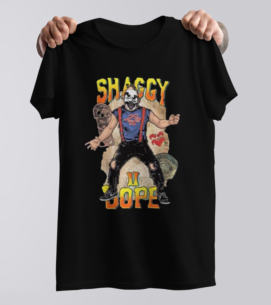 Shaggy 2 Dope Masked Character With Suspender Outfit And Ancient Symbols T-Shirt