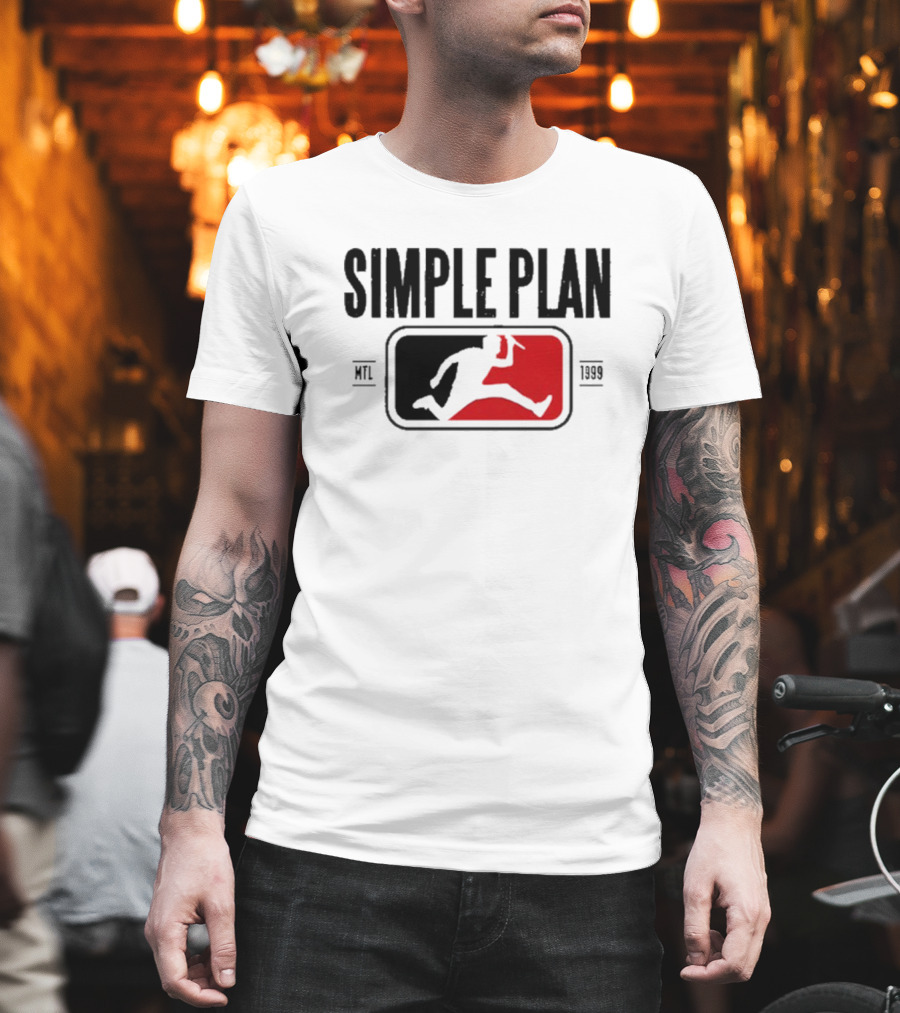 SIMPLE PLAN SP MTL 1999 Baseball Style Logo Jumping Figure T-Shirt