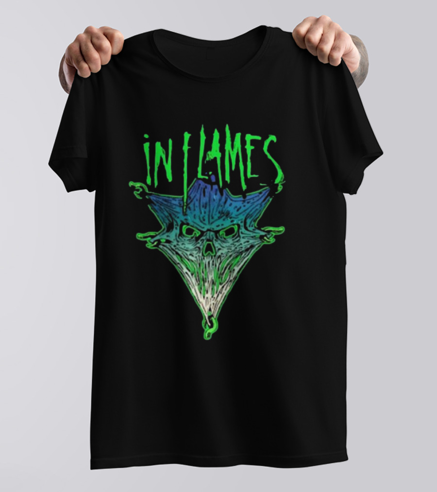 In Flames Pierced Jester Skull Face T-Shirt