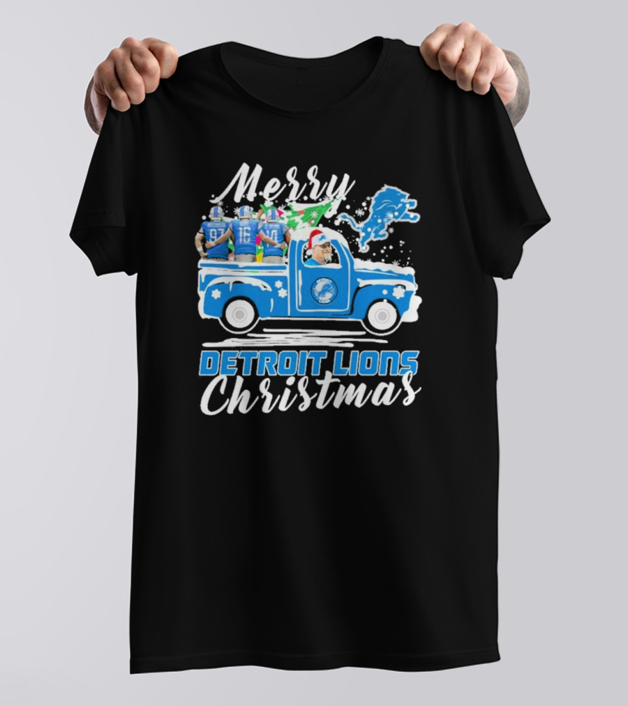 Merry Detroit Lions Christmas With David Montgomery Jared Goff Amon-Ra St. Brown T-Shirt