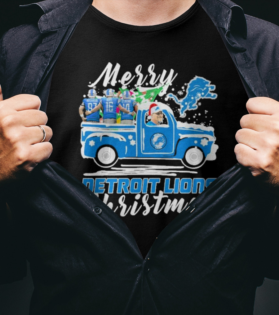 Merry Detroit Lions Christmas With David Montgomery Jared Goff Amon-Ra St. Brown T-Shirt