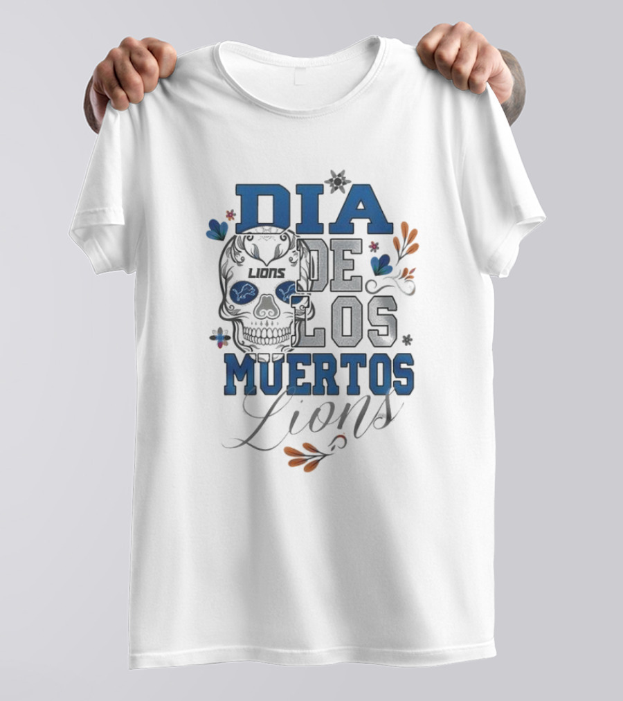 Detroit Lions Dia De Los Muertos Skull Lions T-Shirt