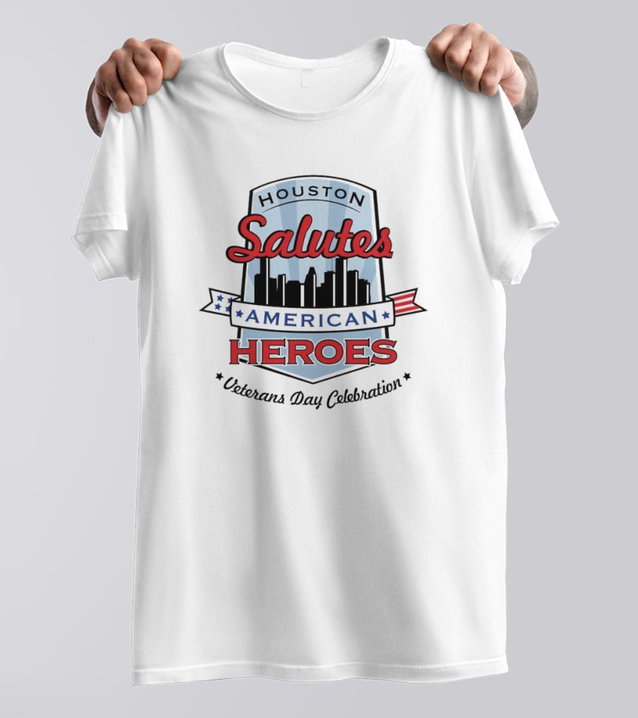 Houston Salutes American Heroes Veterans Day Celebration Skyline Banner T-Shirt