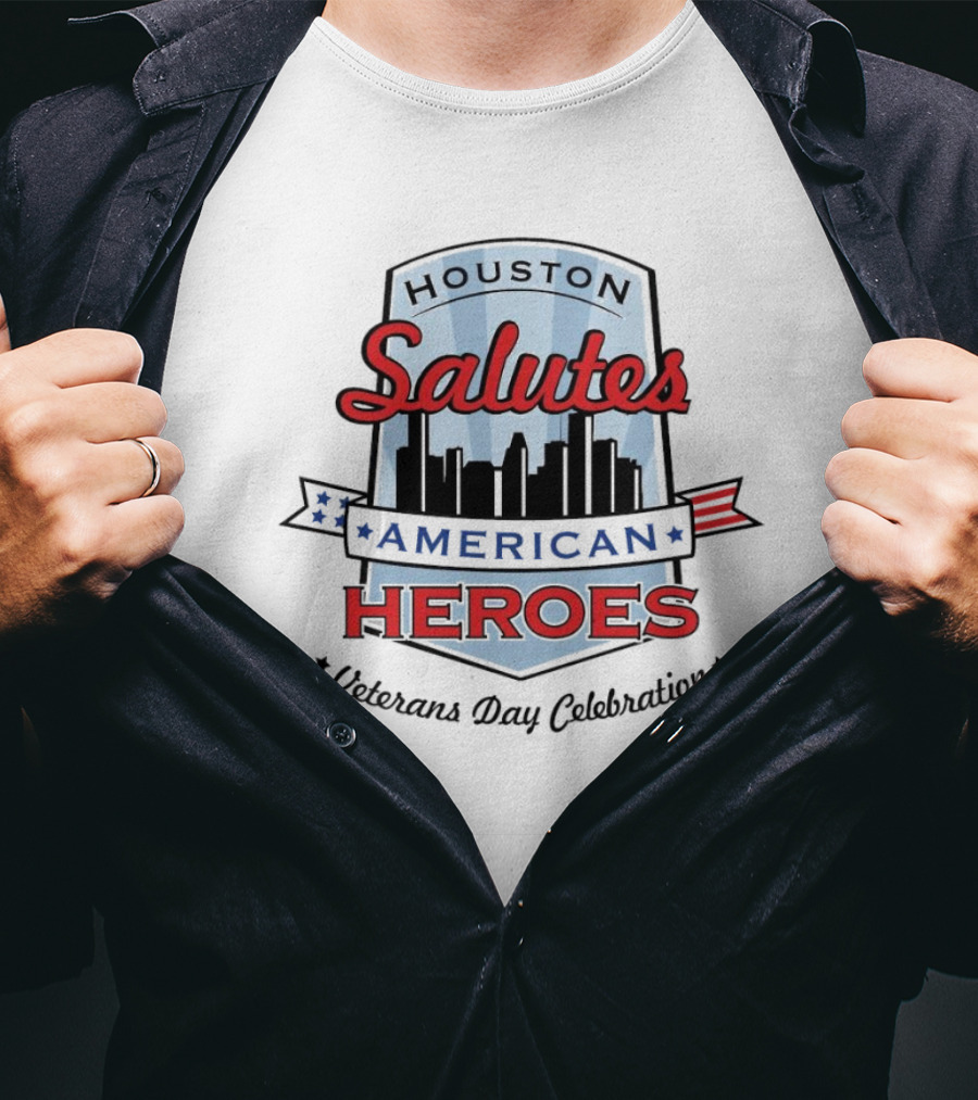 Houston Salutes American Heroes Veterans Day Celebration Skyline Banner T-Shirt