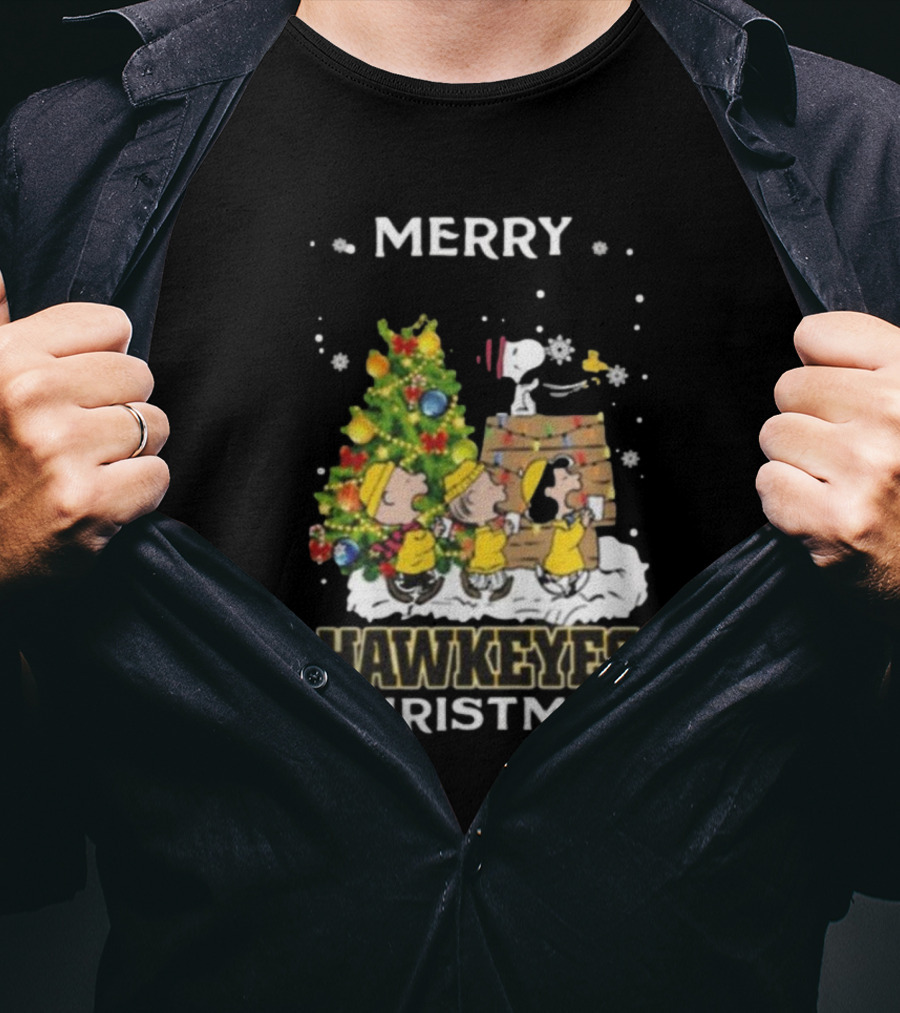 Merry Hawkeyes Christmas Snoopy And Friends Iowa T-Shirt