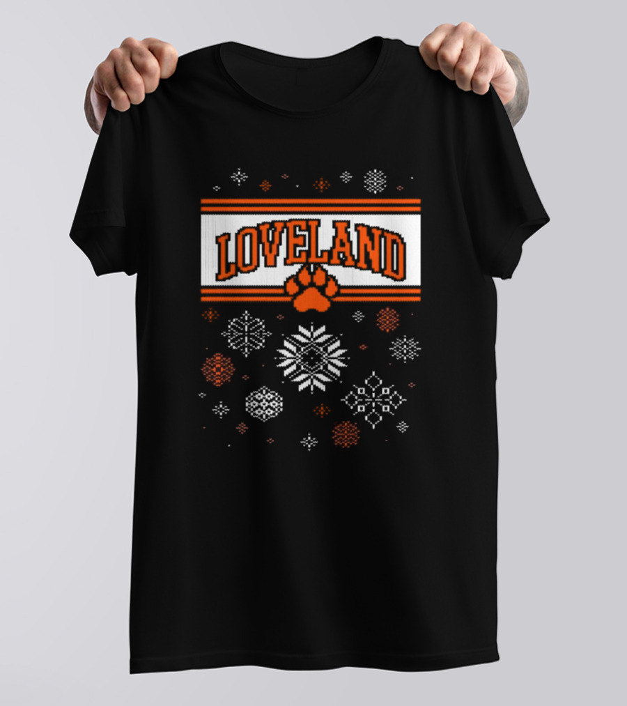 Loveland Paw Print Snowflakes Ugly Sweater Christmas T-Shirt