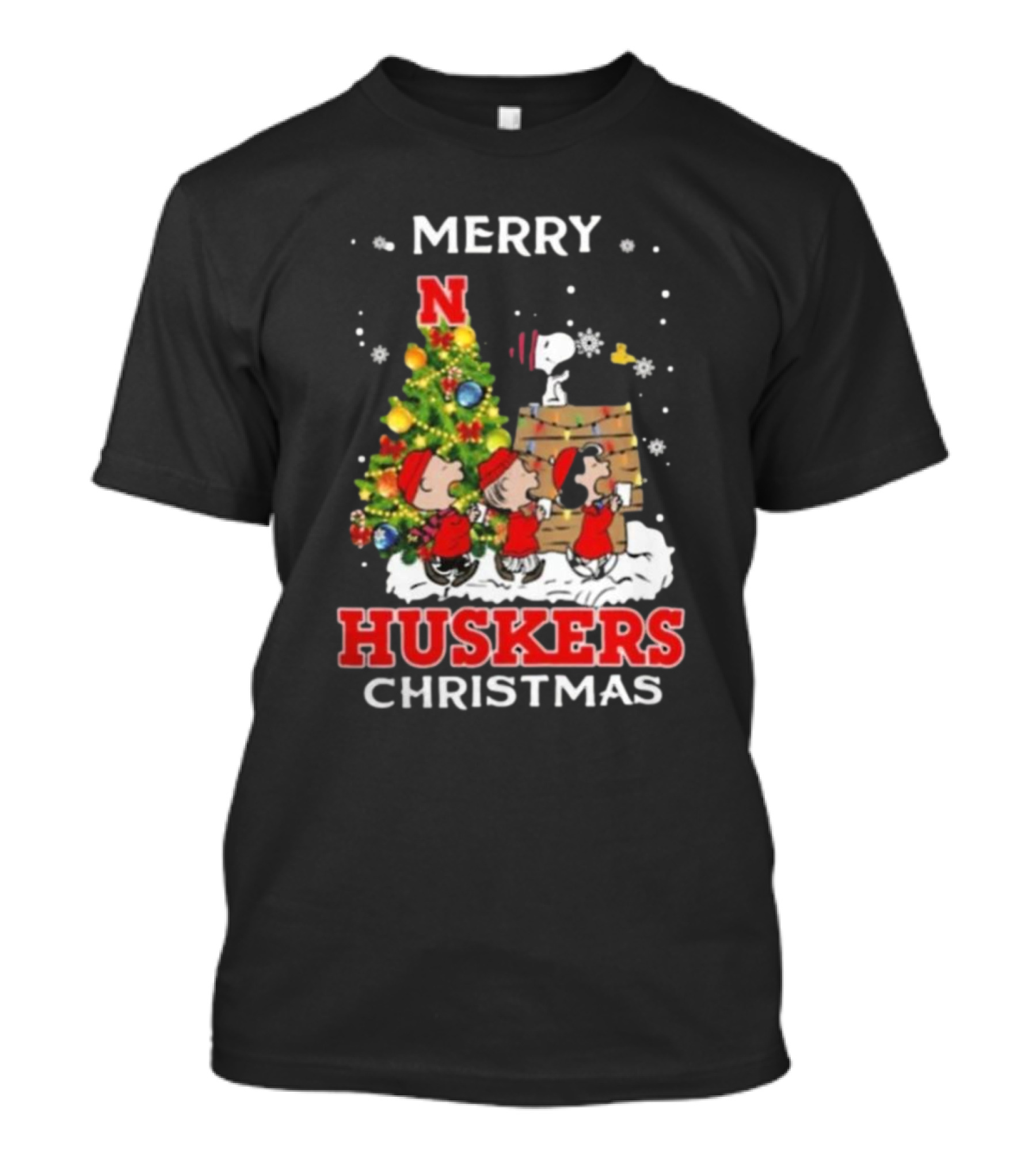 Merry Huskers Christmas Snoopy And Friends Nebraska Cornhuskers T-Shirt
