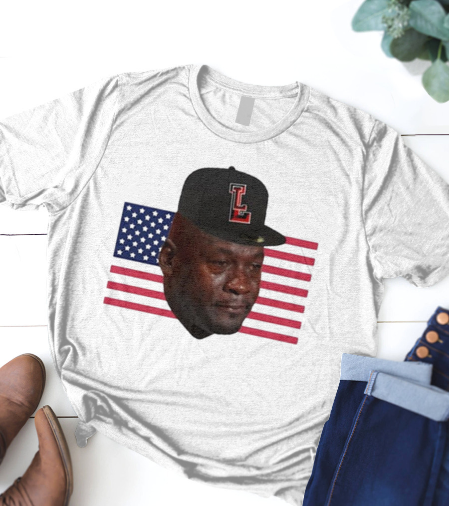Michael Jordan Crying Meme USA Flag LL Cap T-Shirt
