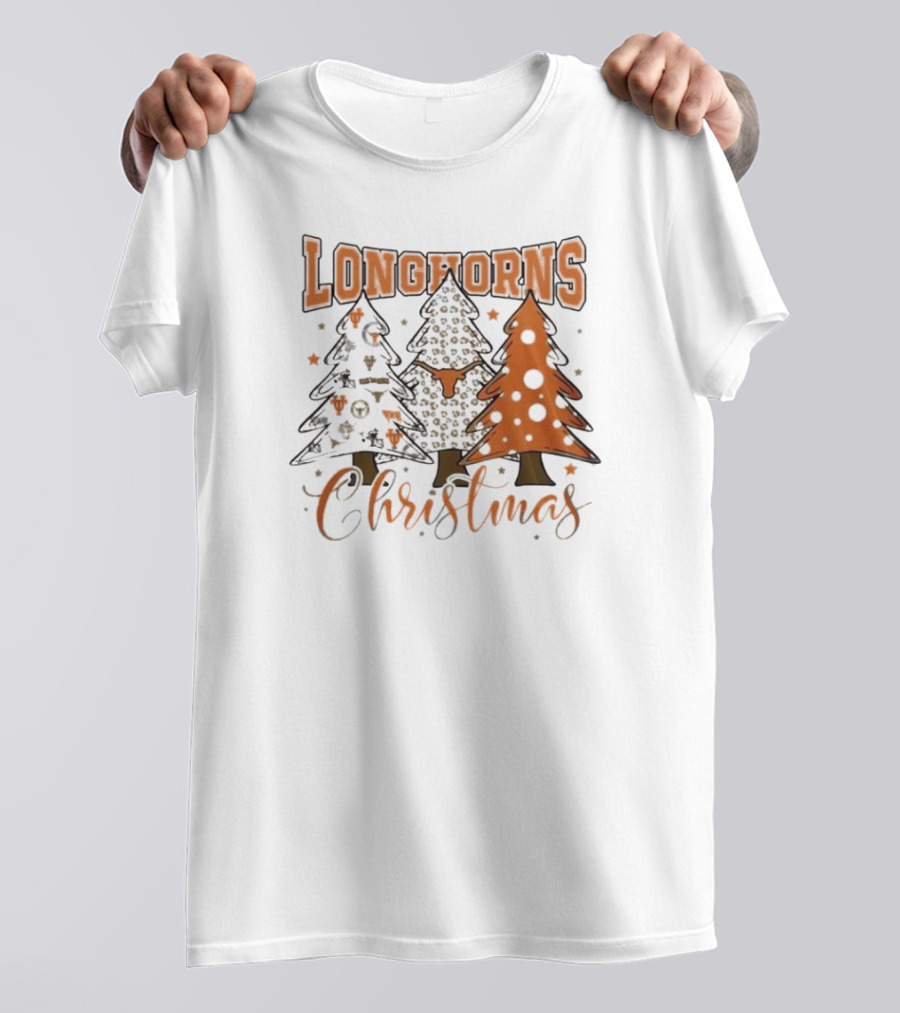 Longhorns Christmas Trees Merry Christmas And Happy New Year 2025 T-Shirt